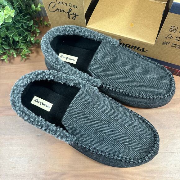 Dearfoams Men's Memory Foam Comfy Black Slippers Size L (11-12) - Picture 1 of 5